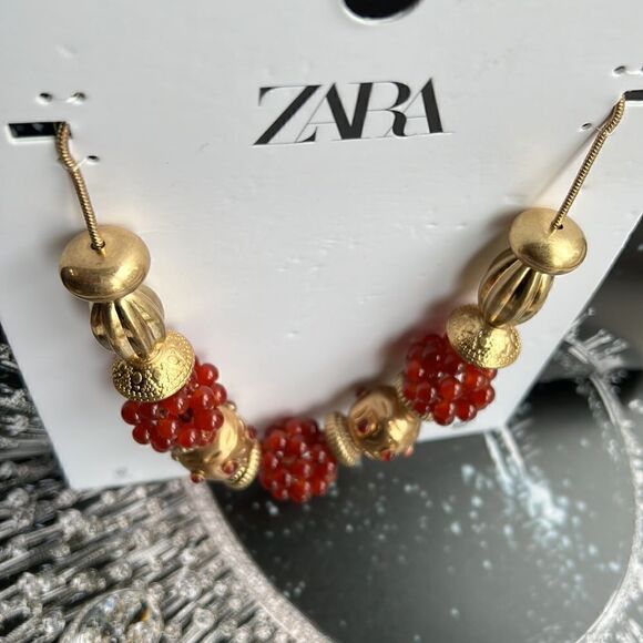 Zara Combination Bead and Stone Necklace Red and Gold - Picture 9 of 11